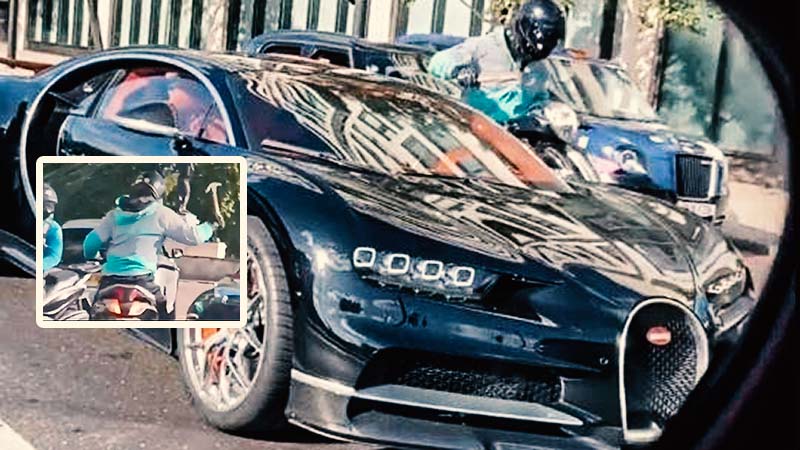Двама чупят с чукове Bugatti Chiron в Лондон
