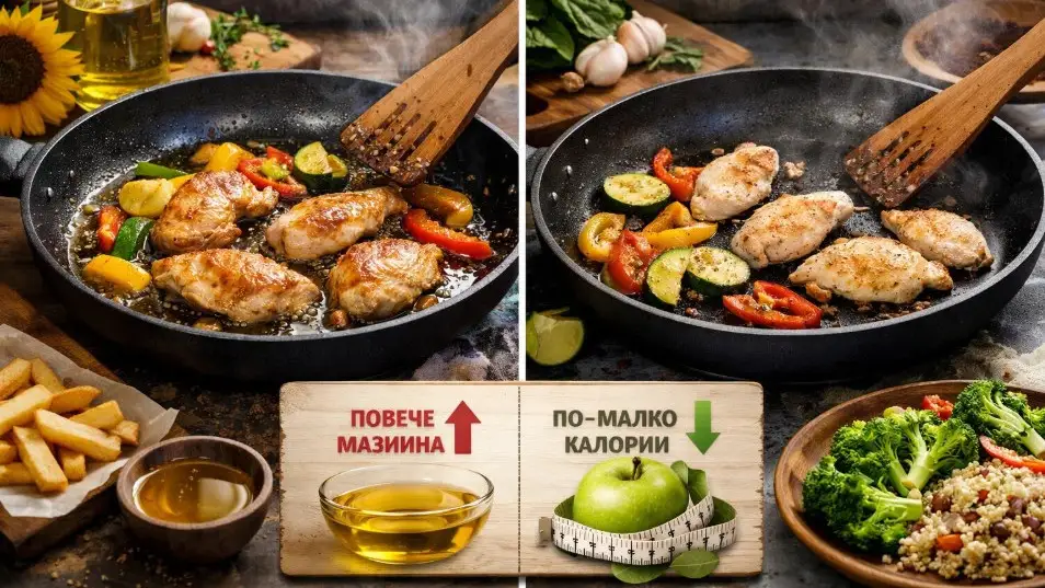 Каква е разликата между готвене с олио и без олио и кое е по-добре
